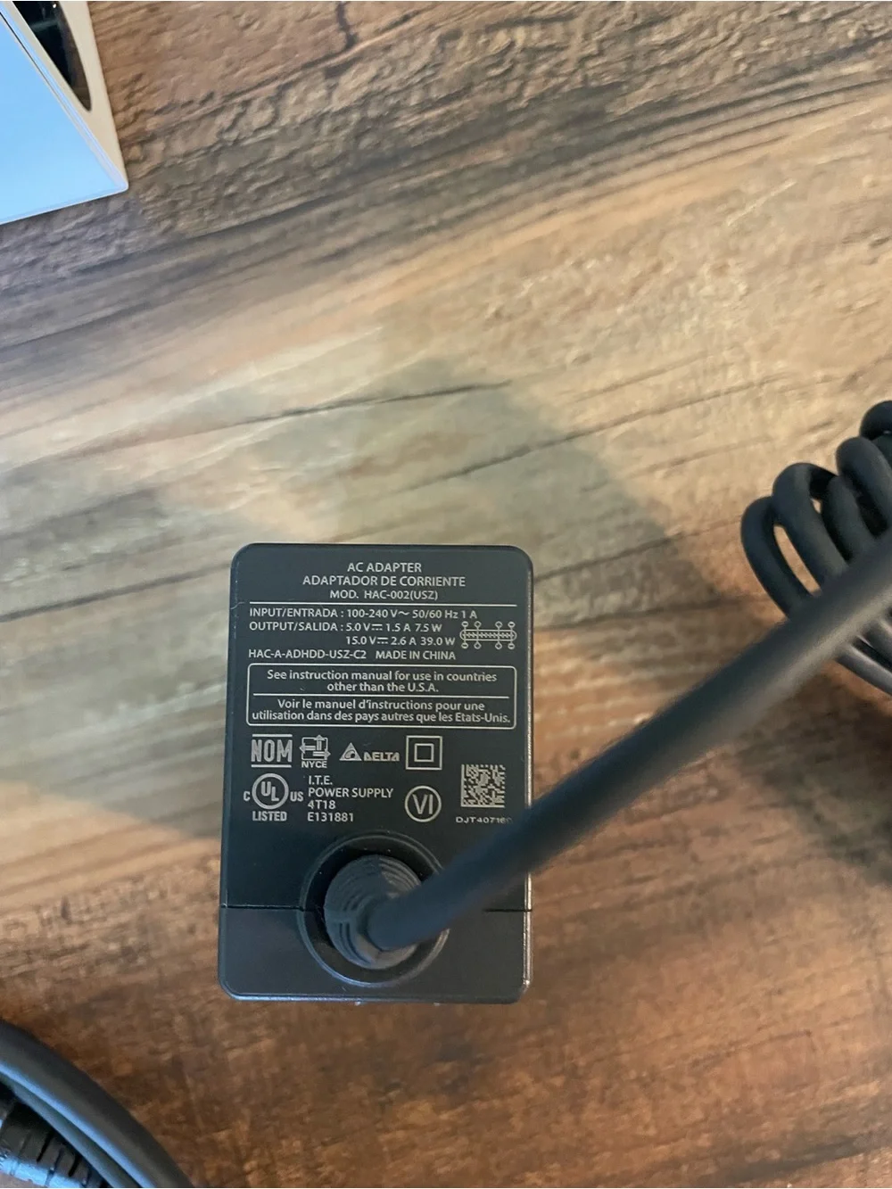 Nintendo White Switch OLED Dock with Black Power Cable